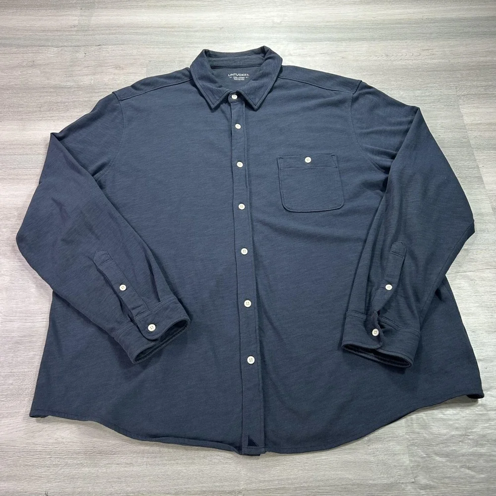 UNTUCKit Shirt Mens‎ 3XL Blue Lester Jersey Cotton Button Front Long Sleeve